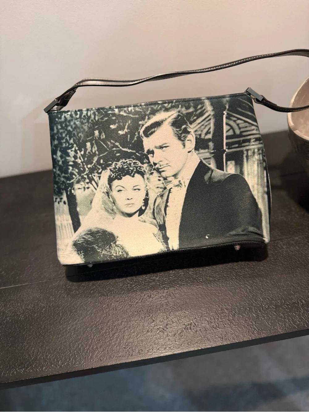 GONE WITH THE WIND Black & White Printed Messenger Bag with Vintage Photo Graphi